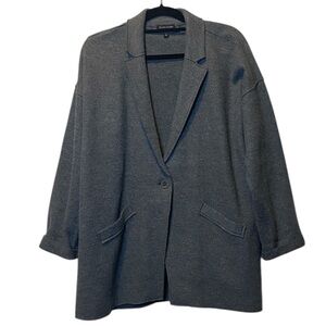Eileen Fisher Boiled Wool Jacket Women Large Charcoal Gray Notched Collar Blazer